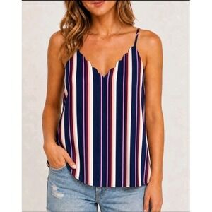 Socialite Womens XS Striped Cami Tank Top Navy Pink V Neck Adjustable Strap